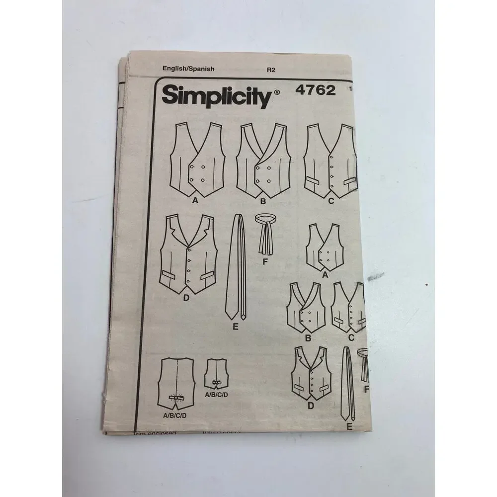 Simplicity 4762 Father/Son Vest Tie Boy S-L Men Sm-XL Sewing Pattern Uncut FF